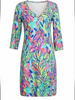 Lilly Pulitzer Palmetto Hot Spot V-Neck Knit Dress Size Small | Tropical Print